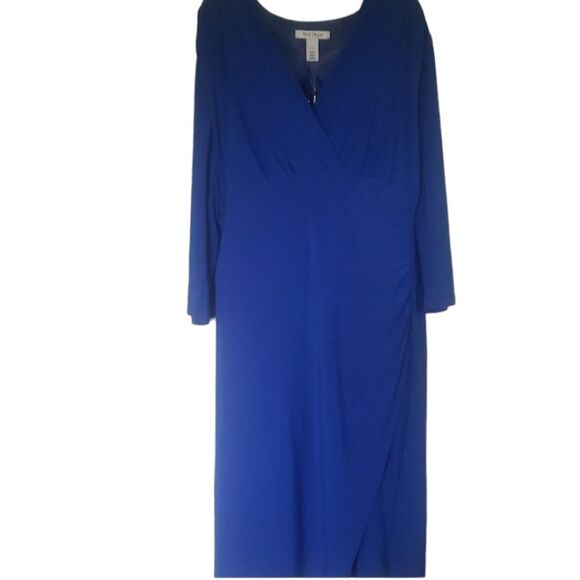 WHBM White House Black Market Blue Shirred Faux Wrap Dress Size L NWT - Picture 2 of 10